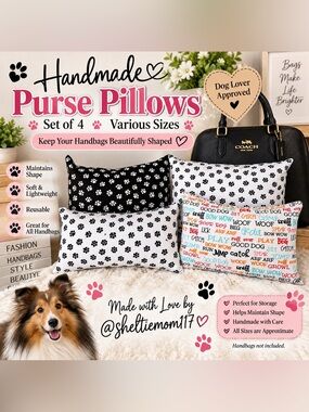 🐾 Handmade Dog Paw Print Purse Pillow Set of 4 – Various Sizes